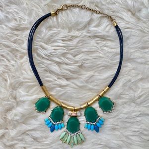 J CREW Cord, brass, and stone necklace blue/green
